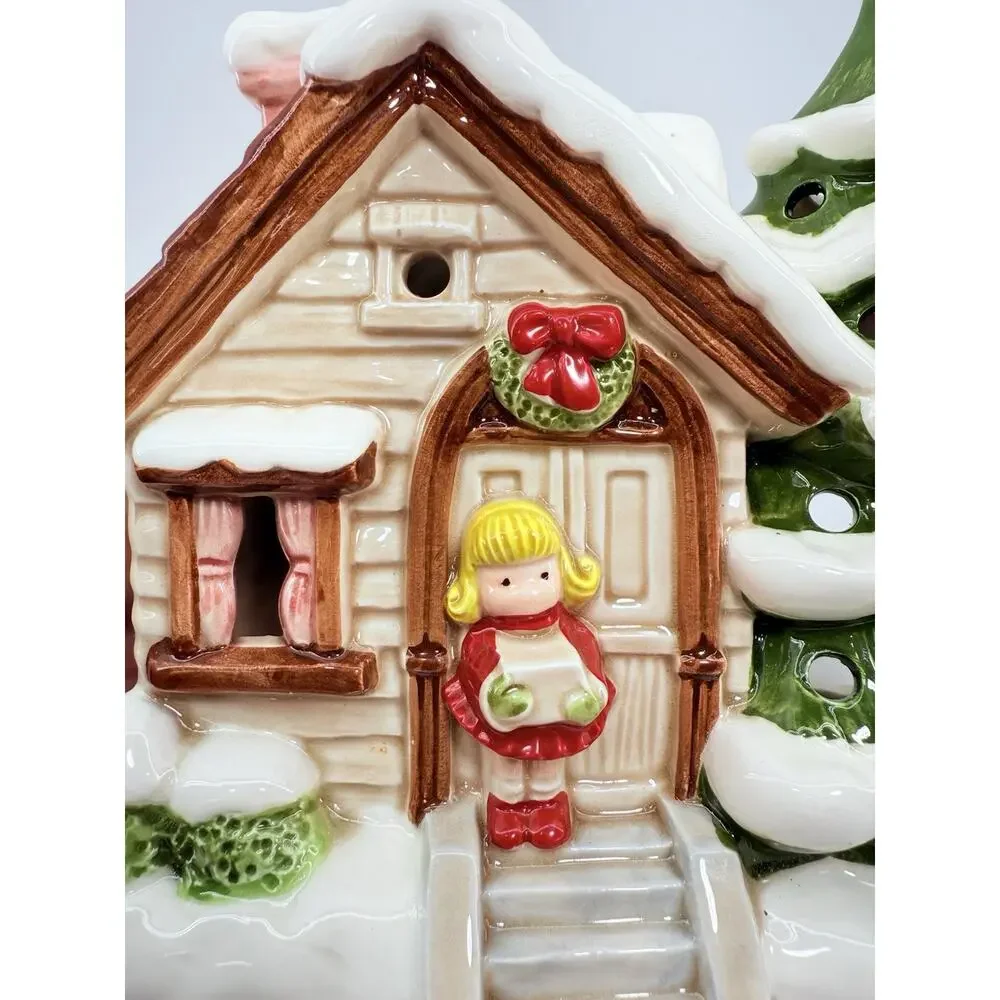 Christmas Cottage Lund's Lites Music Box‎ Lighted Tree Girl Figurine Ceramic EUC